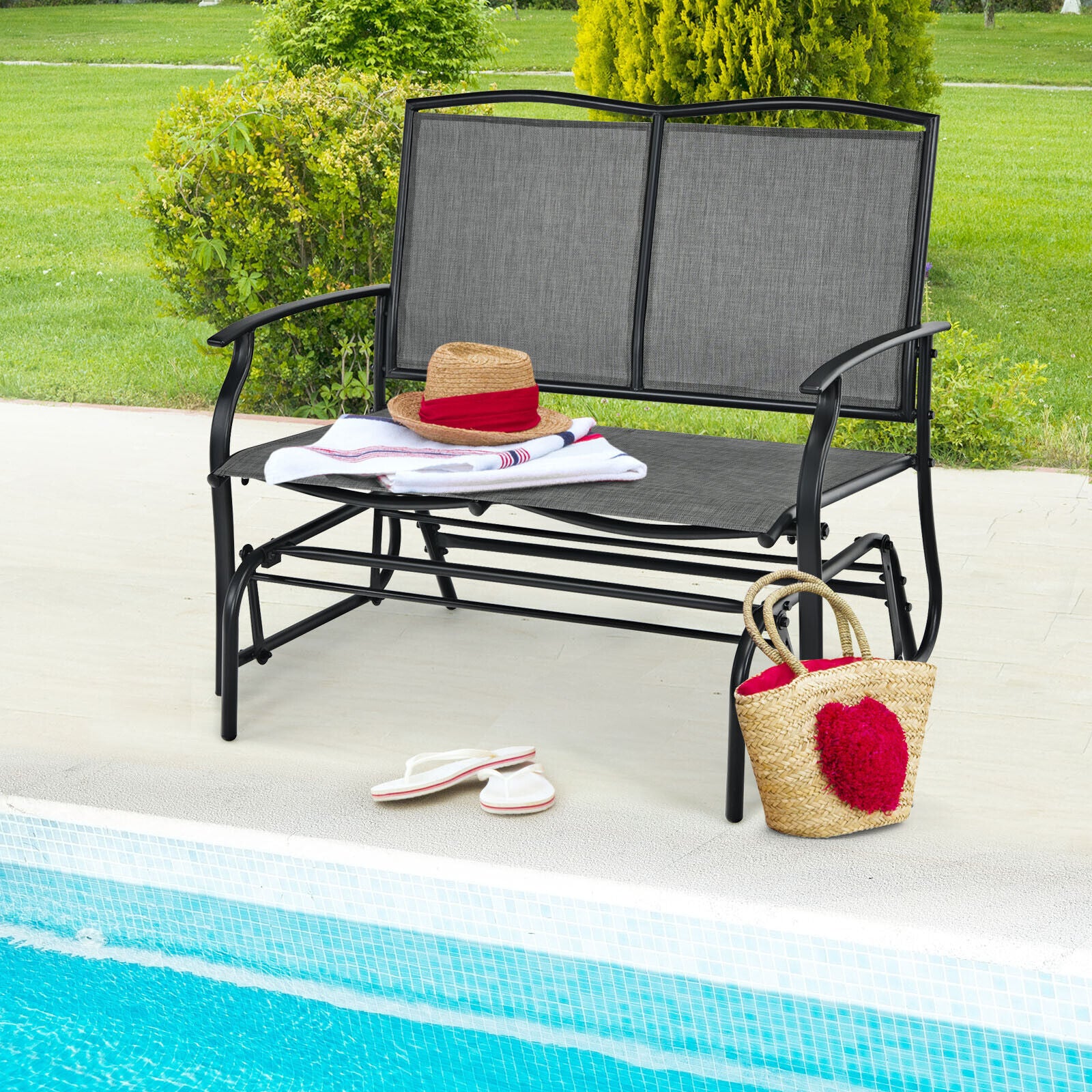 2-Person Patio Swing Glider Bench with Heavy-Duty Steel Frame-Grey